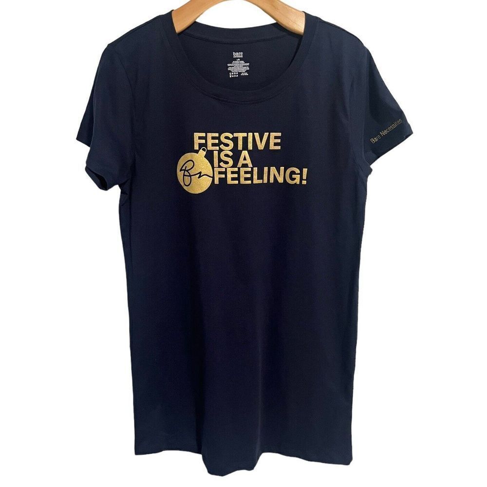 Bare Necessities Sleep Shirt Womens Large Navy Blue Gold
